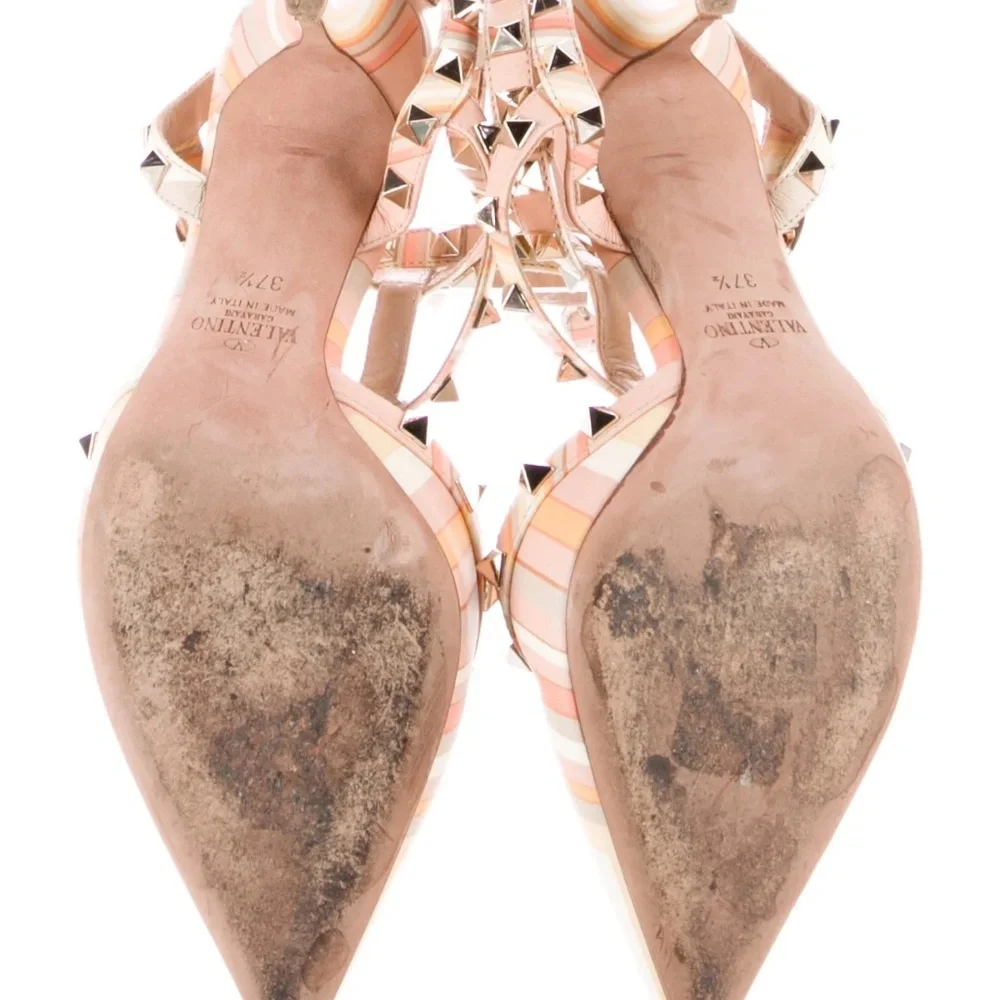 Valentino Heels Rockstud Accents Leather T-Strap Pumps Women's Size: 7.5 - Picture 6 of 7
